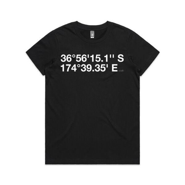 Titirangi - DMS Coordinates -Wms Organic Tee | White Print Thumbnail