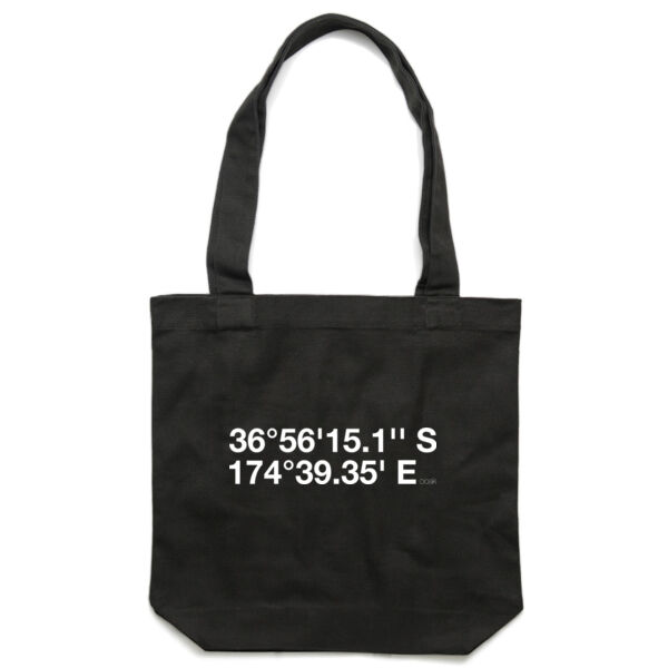 Titirangi - DMS Coordinates - Tote Bag | White Print Thumbnail