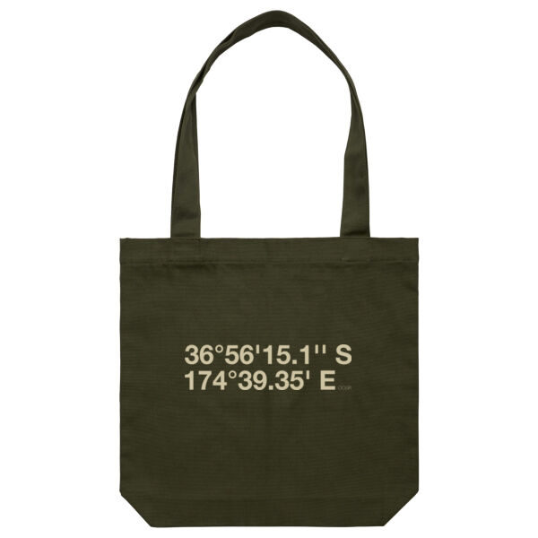 Titirangi - DMS Coordinates | Tote Bag | Light-Green Print Thumbnail