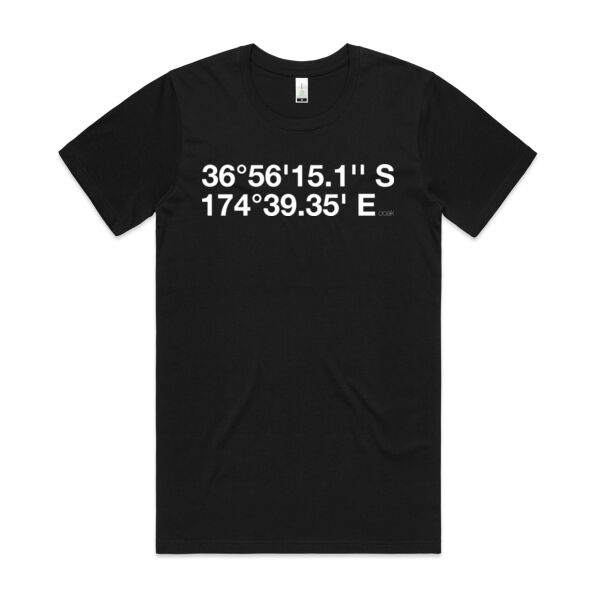 Titirangi - DMS Coordinates | UNISEX Organic Tee | White Print Thumbnail
