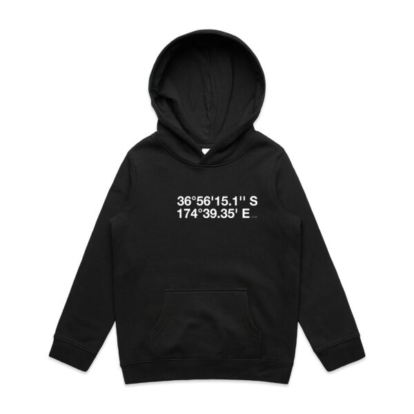 Titirangi - DMS Coordinates Hoodie | Youth | White Print Thumbnail