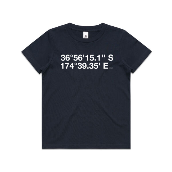 Titirangi DMS Coordinates Tee | Youth | White Print Thumbnail